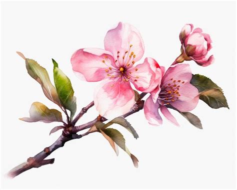 There Is A Watercolor Painting Of A Pink Flower On A Branch Generative