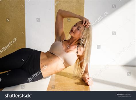 Beautiful Girl Sexy Fitness Blonde Posing Stock Photo