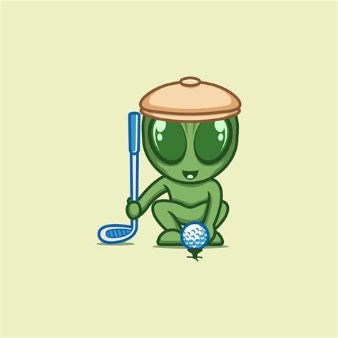 Un Mignon Alien De Dessin Anim Jouant Au Golf Vecteur Premium