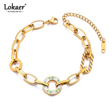 Lokaer L Stainless Steel Golden Chain Bracelet Minimalist Geometric