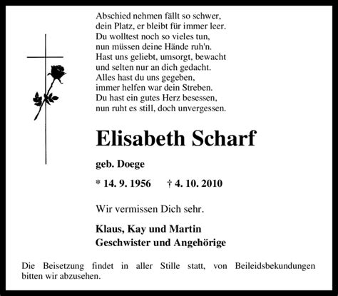 Traueranzeigen Von Elisabeth Scharf Trauer In NRW De