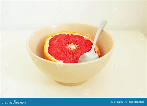 Pink Grapefruit In A Bowl With Spoon Stock Image Image Of Recipe