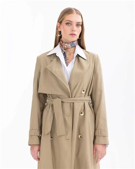 Double Breasted Collar Belted Knee Length Trench Coat Secilstore