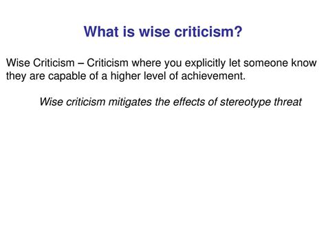 Take Home Message Understanding Stereotype Threat And Wise Criticism Is