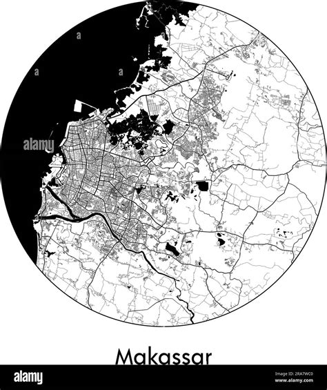 City Map Makassar Indonesia Asia Vector Illustration Black White Stock