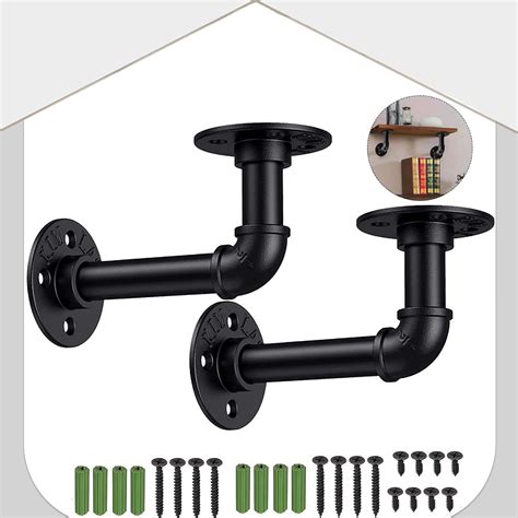 Buy Homgen Industrial Pipe Shelf Brackets Pcs Black Shelf Bracket Wall