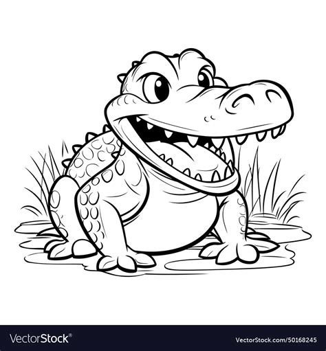 Crocodile - black and white cartoon Royalty Free Vector