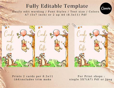 Classic Winnie The Pooh Cards And Gifts Sign Printable Cards And