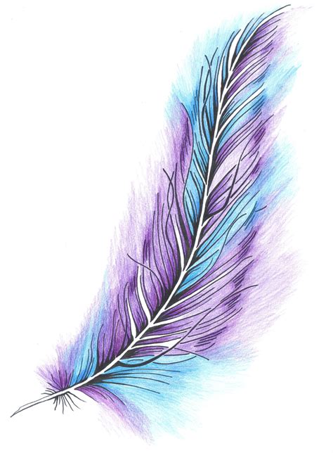 A Drawing Of A Purple And Blue Feather