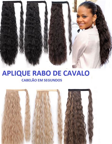 Rabo De Cavalo Com Fibra - Rabo de Cavalo Cacheado Fibra Orgânica com Velcro - Cabelos Lace Mega ...
