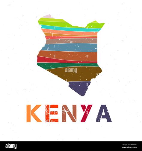 Kenya Map Design Shape Of The Country With Beautiful Geometric Waves And Grunge Texture