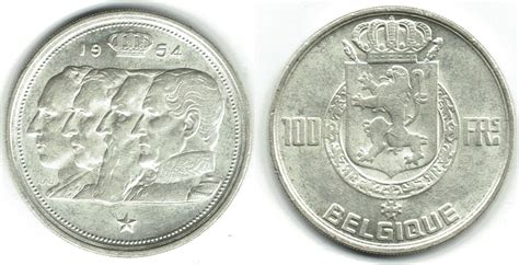 Belgien 100 Francs 1954 Kursgedenkmünze Leopold I II III