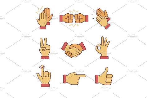 Hand gestures signs set | Pre-Designed Illustrator Graphics ~ Creative ...