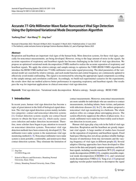 Accurate Ghz Millimeter Wave Radar Noncontact Vital Sign Detection