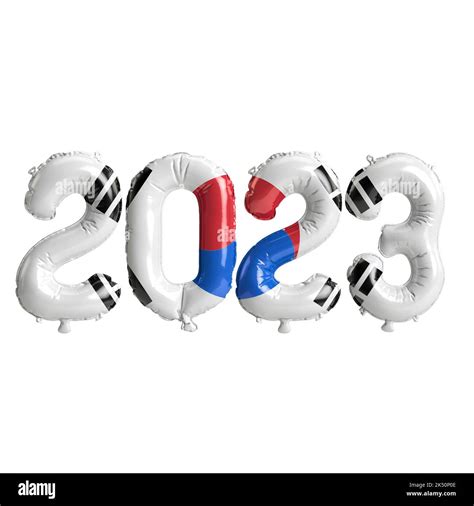 3d illustration of 2023 year balloons with South Korea flag isolated on ...