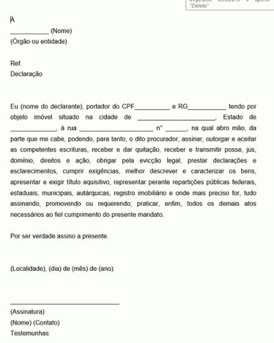 Exemplo De Declara O Abrir M O De Direitos De Posse