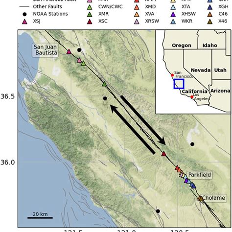 Map Of The Creeping Section Of The Central San Andreas Fault Black