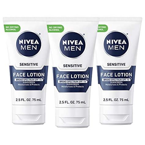 Nivea Men Sensitive Face Lotion With Spf 15 Broad Spectrum Sunscreen 3 Pack Of 25 Fl Oz Tubes