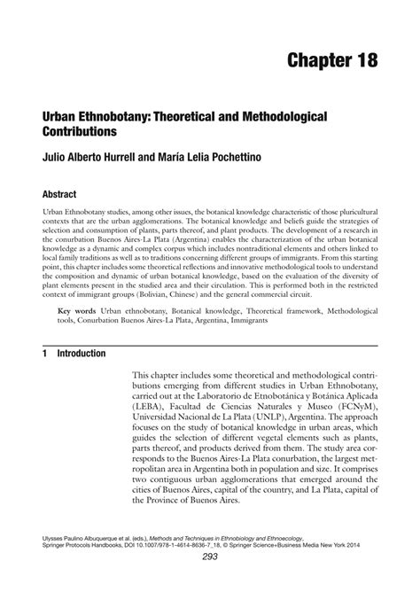 PDF Urban Ethnobotany Theoretical And Methodological Contributions