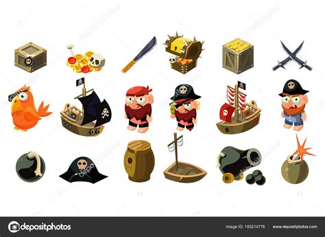 Conjunto De Iconos Piratas De Dibujos Animados Activos Del Juego M Vil