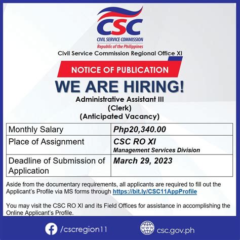 Job Hiring Administrative Assistant III Clerk For Civil Service