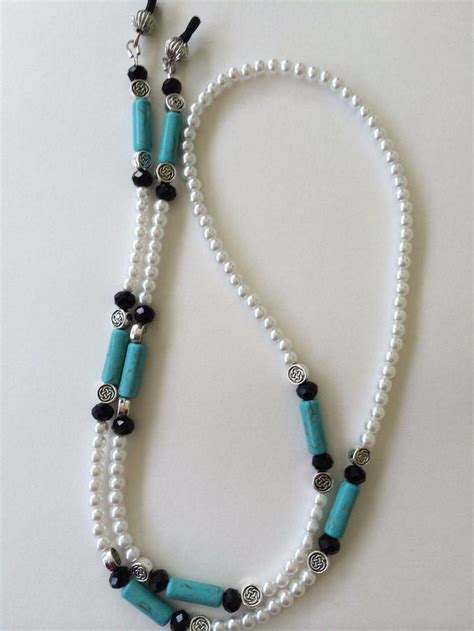 Pretty With Turquoise Crystal And Glass Pearl Beaded Eyeglass Chain