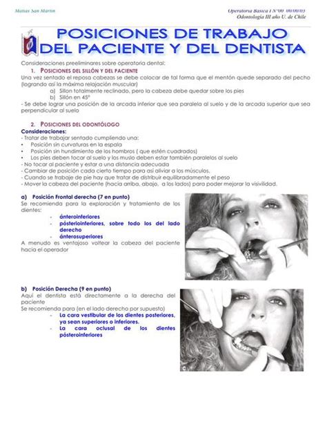 Posiciones De Trabajo Del Paciente Y Del Dentista YUDOC ORG UDocz