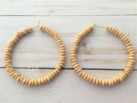 Beaded Hoop Earrings Wooden Hoops Beaded Earrings Boho Etsy