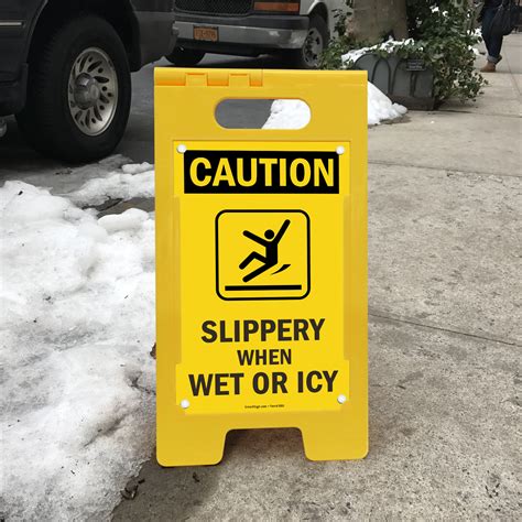 Caution Slippery When Wet Or Icy Standing Floor Sign