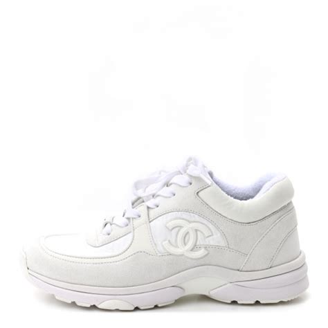 Chanel Suede Calfskin Fabric Cc Sneakers 37 White 924527 Fashionphile