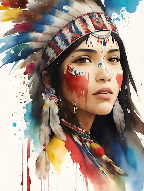 Premium AI Image | A painting of a native american girl with feathers ...