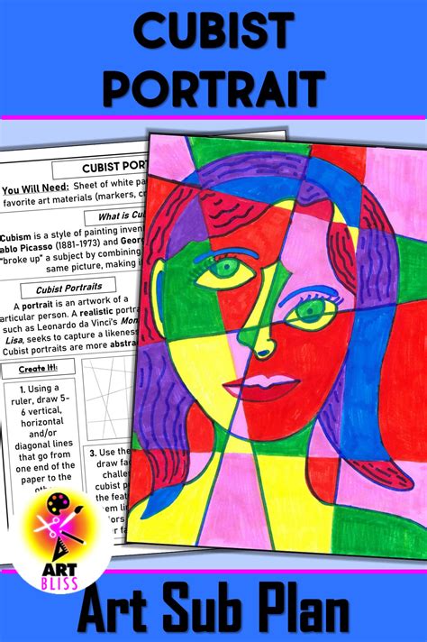 Elementary Art Sub Plan Lesson Picasso And Braque Inspired Cubist Portrait In 2024 Art Sub