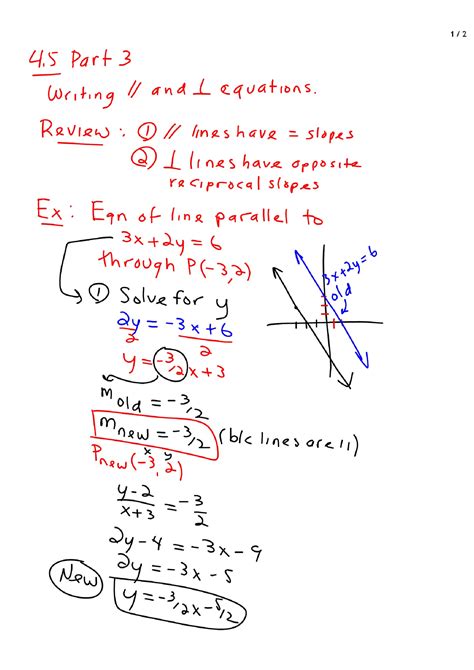 Parallel Line Equation - Intermediate Algebra - Lecture Handout - Docsity