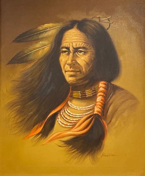 Signed Kastirz Native American Indian Chief Oil Painting Auction