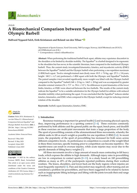 Pdf A Biomechanical Comparison Between Squatbar And Olympic Barbell