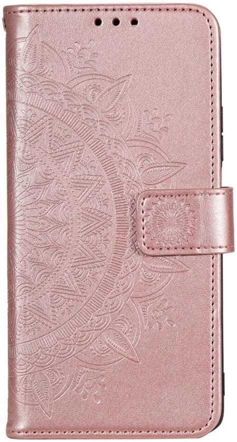 Motorola Moto G72 Hoesje Mandala Book Case Met Pasjeshouder Roze Goud