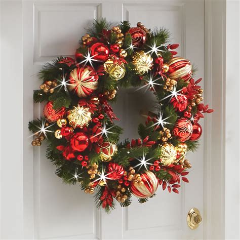 The Cordless Prelit Kensington Holiday Trim Wreath Hammacher Schlemmer