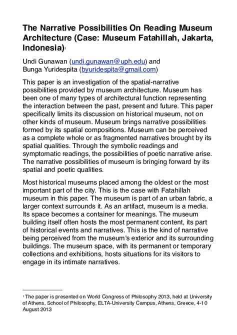 (PDF) (abstract) (2013) The Narrative Possibilities On Reading Museum Architecture (Case: Museum ...