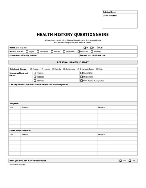 General Printable Medical History Form Template