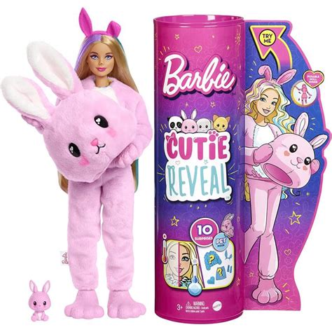 Muñeca Barbie Cutie Reveal con disfraz de conejita de peluche y 10