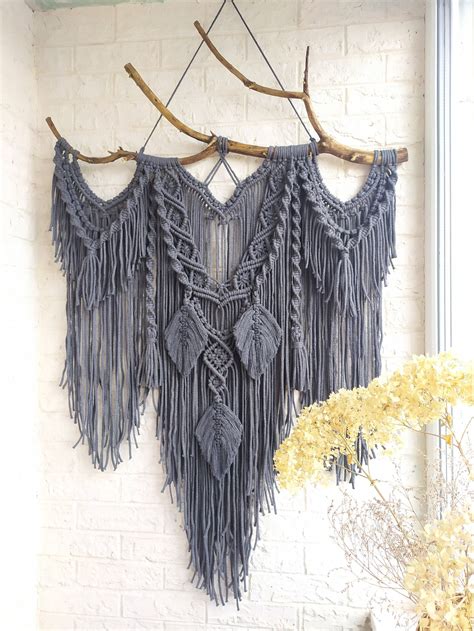 Black Shadow Macrame Wall Hanging Macrame Backdrop Boho Etsy