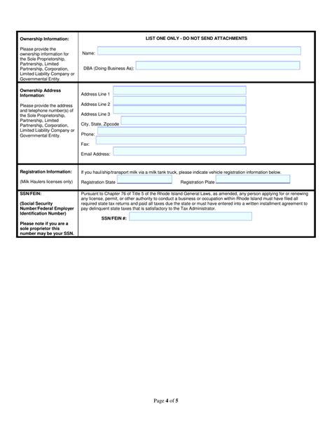 Rhode Island Application For Diary Business Permit Milk Hauler