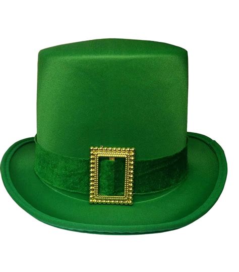 Saint Pattys Day Irish Leprechaun Green Satin Top Hat With Buckle Adult Costume