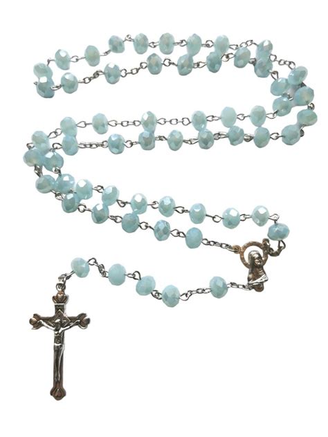 Pastel blue glass rosary beads iridescent faceted Catholic prayer 8mm beads