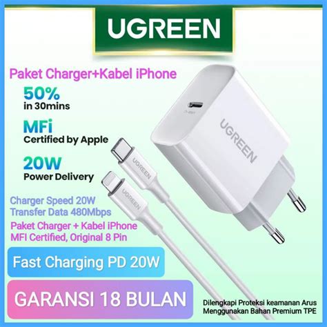 Jual Ugreen Adaptor Charger IPhone 20W Dan Kabel Lighting IPhone Fast