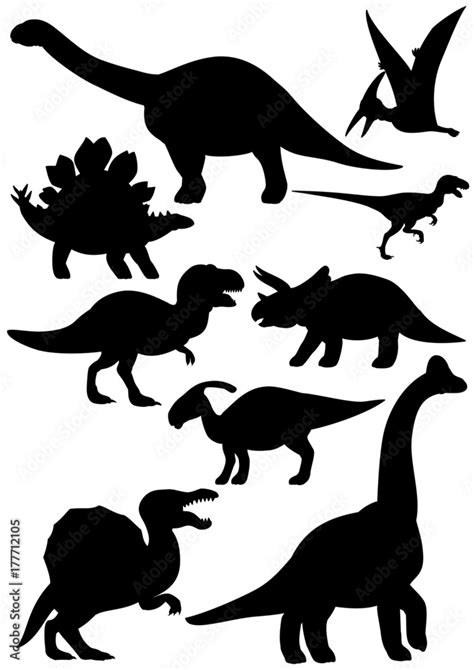 Dinosaur Silhouette Set Stock Vector Adobe Stock