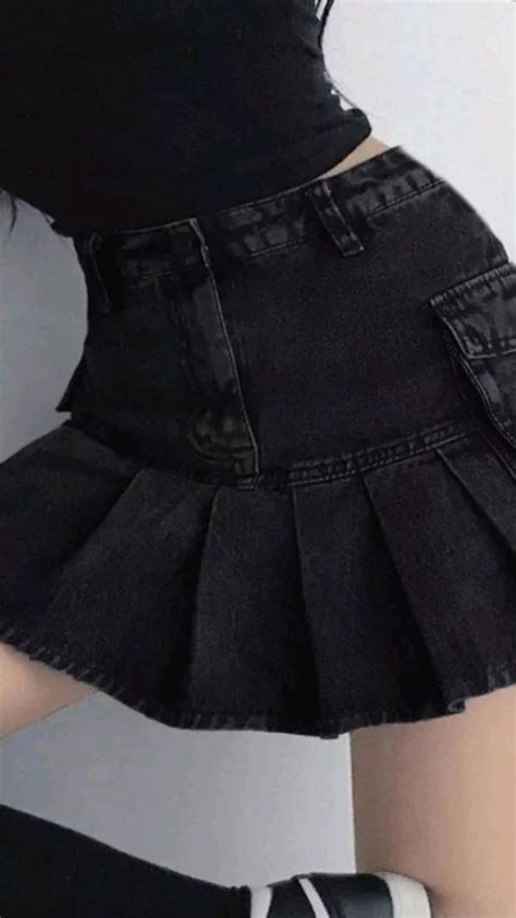 Grunge Y2k Black Pleated Mini Denim Skirt | Denim skirt women, Mini ...