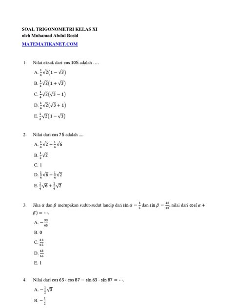Contoh Soal Trigonometri Kelas 11 57 Koleksi Gambar