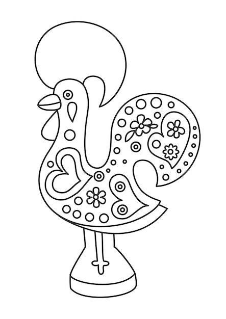 A Black And White Drawing Of A Rooster With Flowers On It S Head