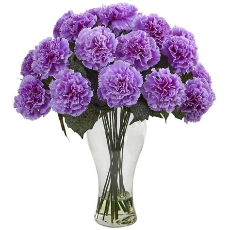 Nearly Natural Purple Carnation Arrangement With Vase Pp The